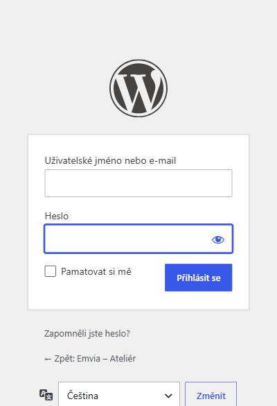 Přihlašovací obrazovka WordPressu se zvýrazněnými poli
